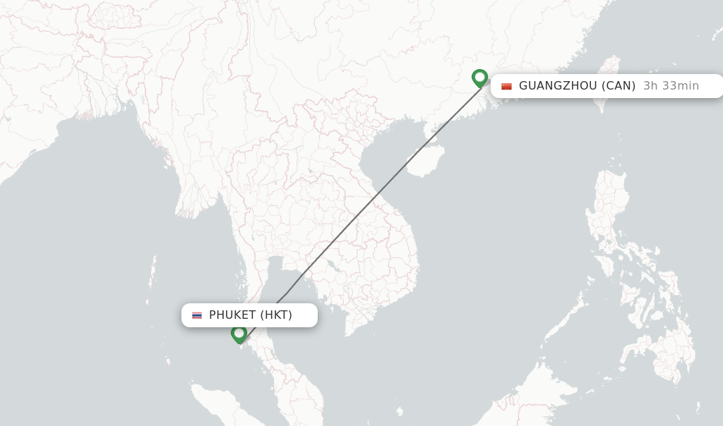 Flights from Phuket to Guangzhou route map