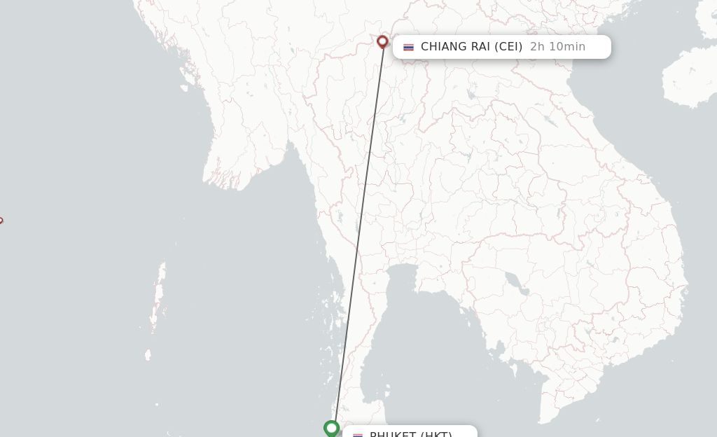 Flights from Phuket to Chiang Rai route map