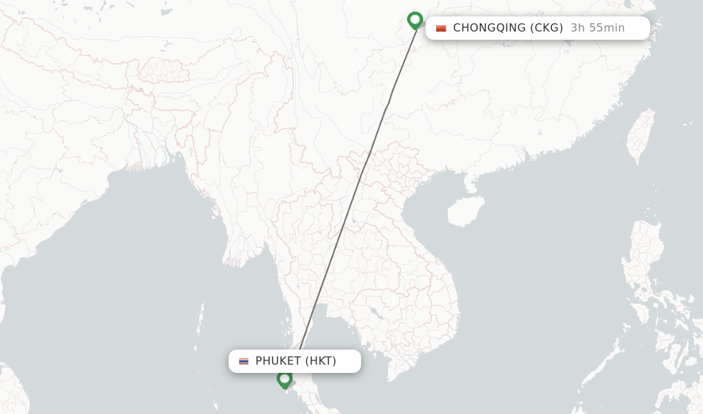 Flights from Chongqing to Phuket route map