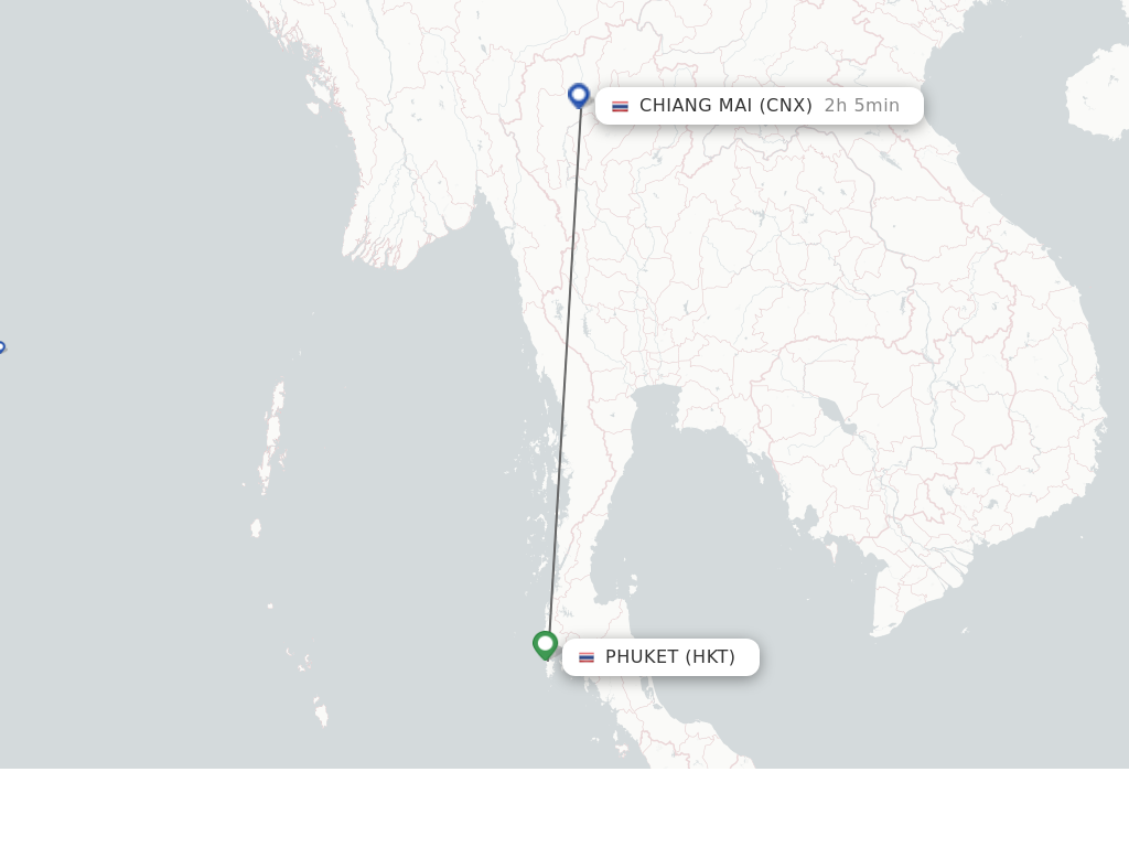 Flights from Phuket to Chiang Mai route map