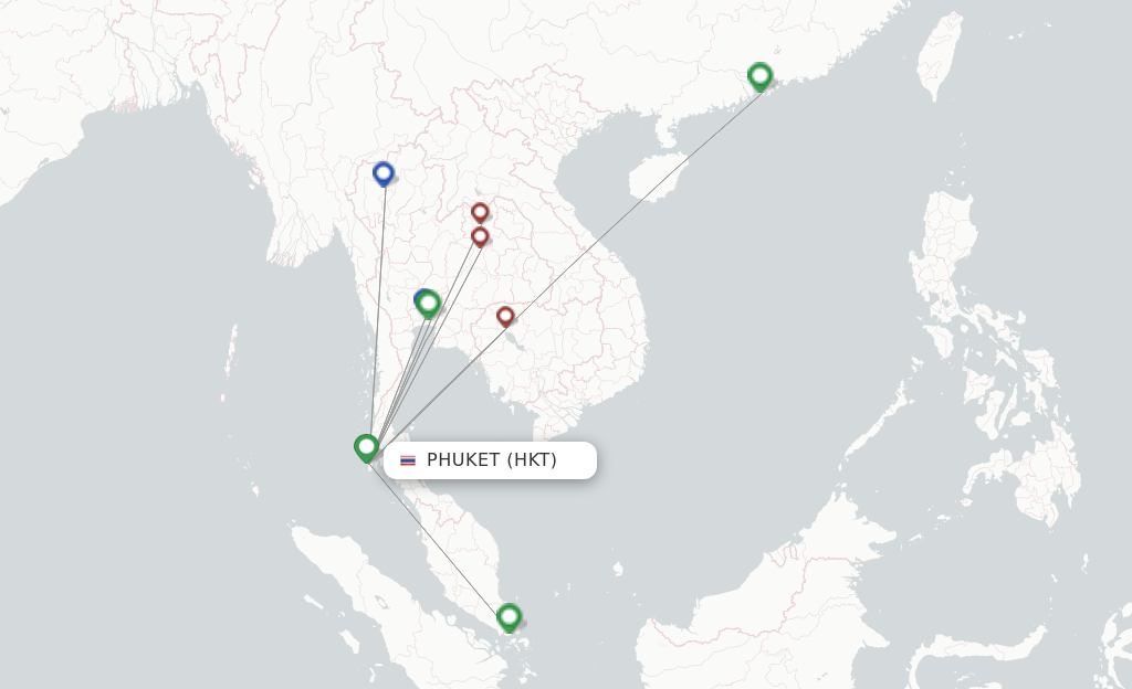 Route map with flights from Phuket with Thai AirAsia