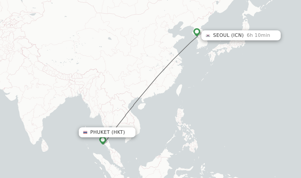 Flights from Phuket to Seoul route map