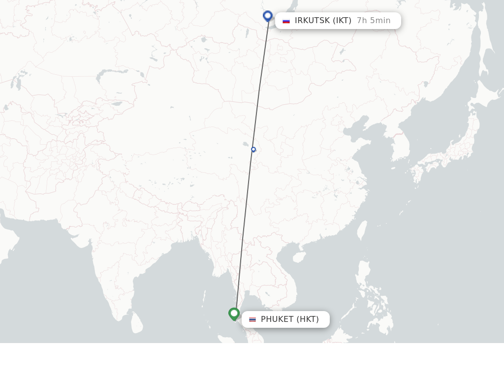 Flights from Phuket to Irkutsk route map