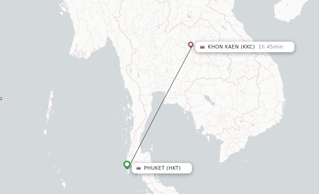 Flights from Phuket to Khon Kaen route map