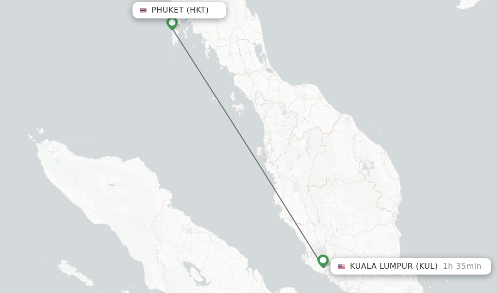 Flights from Phuket to Kuala Lumpur route map