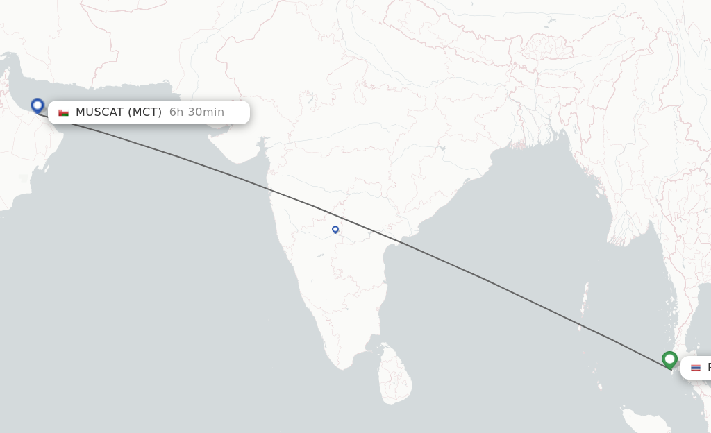 Flights from Phuket to Muscat route map