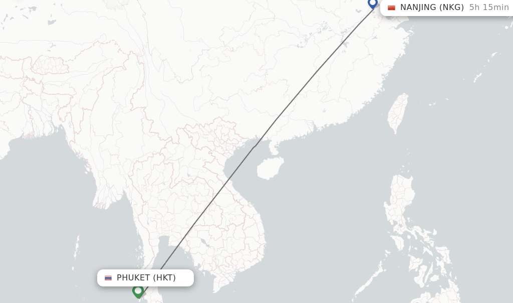 Flights from Phuket to Nanjing route map