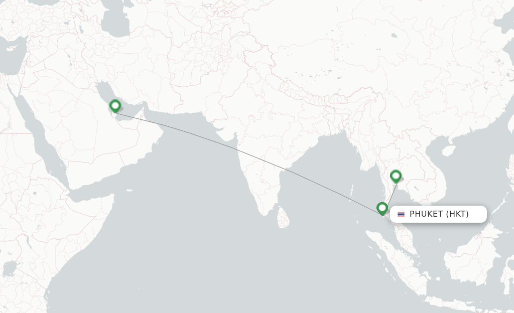 Route map with flights from Phuket with Qatar Airways