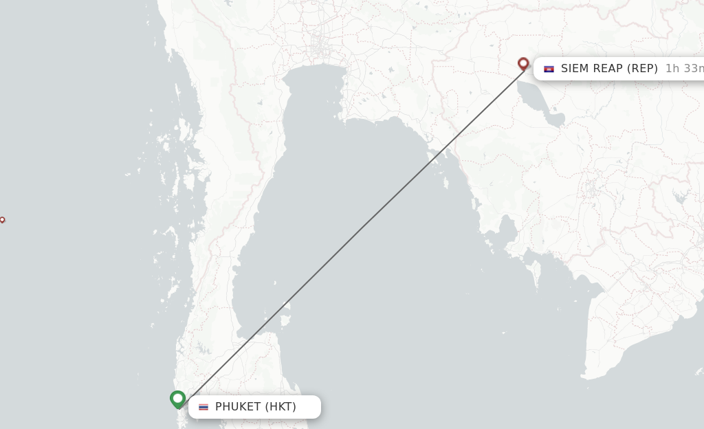 Flights from Phuket to Siem Reap route map