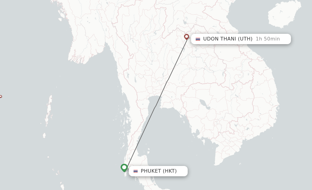 Flights from Phuket to Udon Thani route map