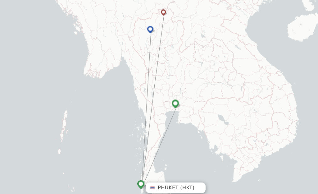 Route map with flights from Phuket with Thai Vietjet Air
