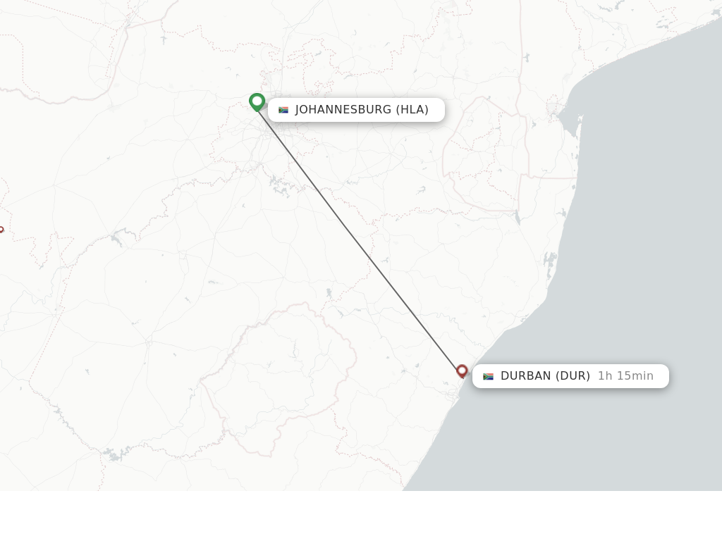 Flights from Lanseria to Durban route map