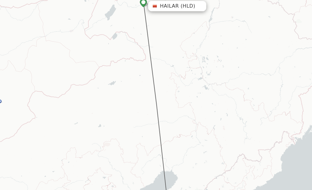 Flights from Hailar to Dalian route map