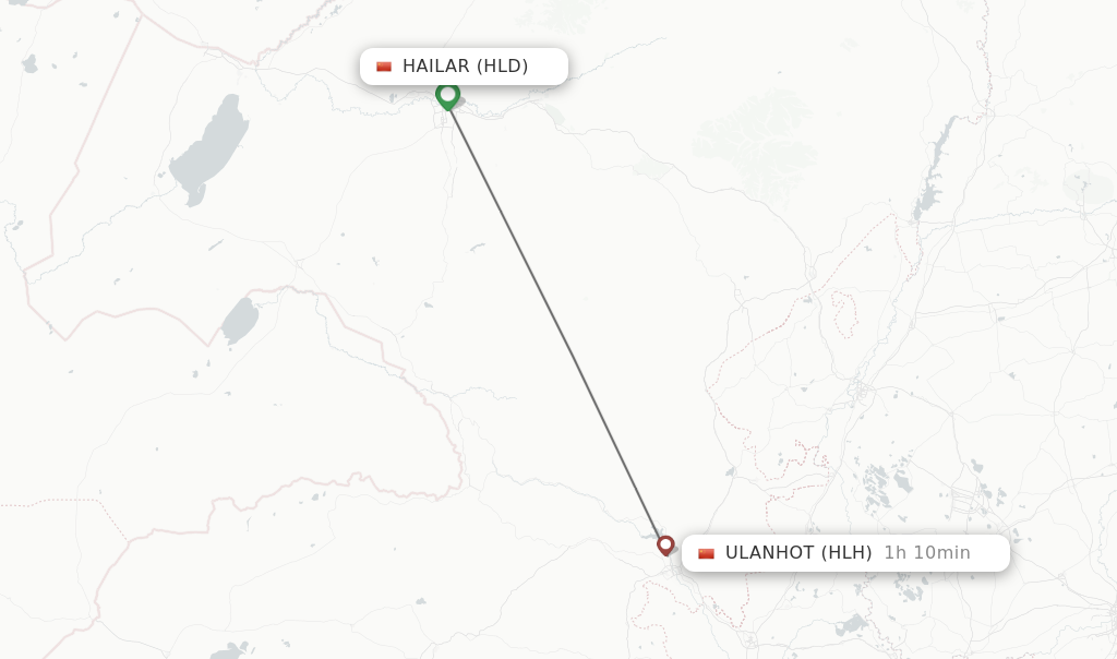 Flights from Hailar to Ulanhot route map