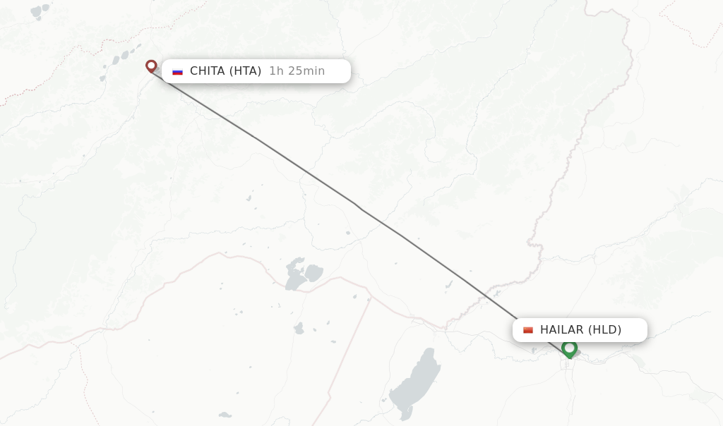 Flights from Hailar to Chita route map