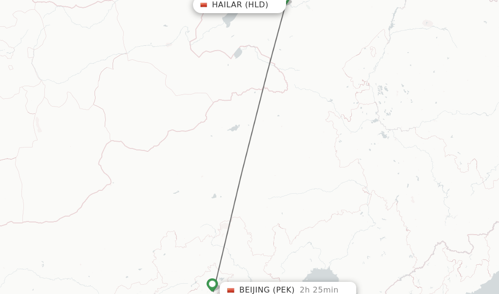 Flights from Hailar to Beijing route map