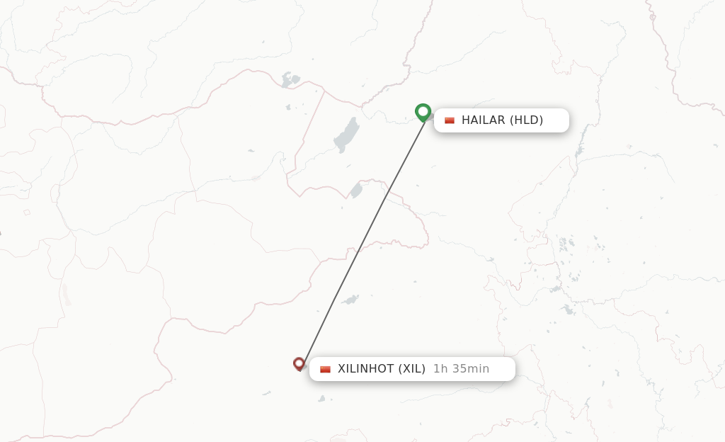 Flights from Hailar to Xilinhot route map