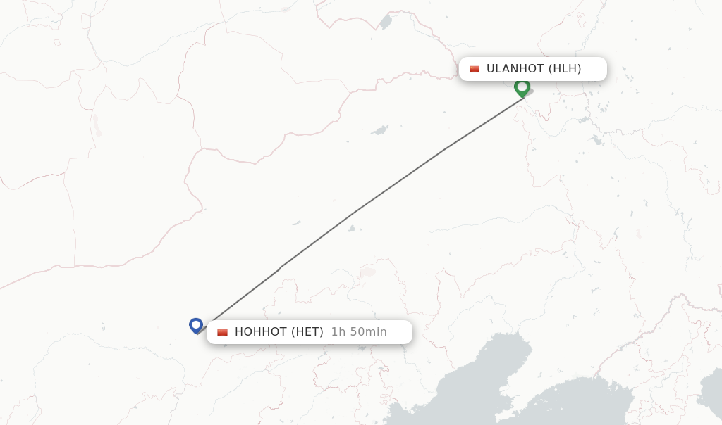 Flights from Ulanhot to Hohhot route map