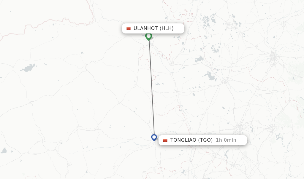 Flights from Ulanhot to Tongliao route map