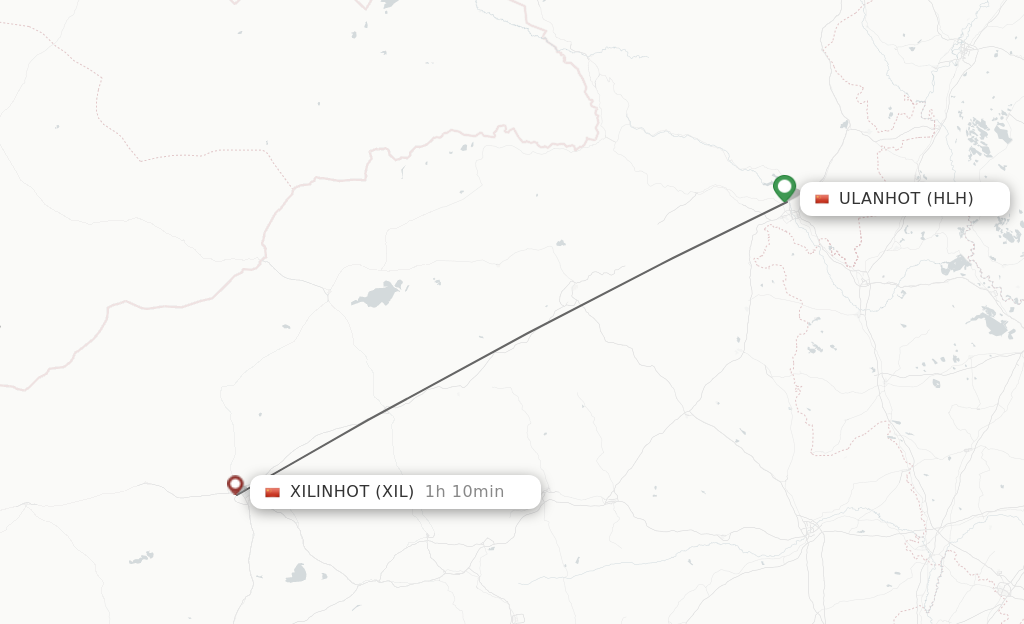 Flights from Ulanhot to Xilinhot route map