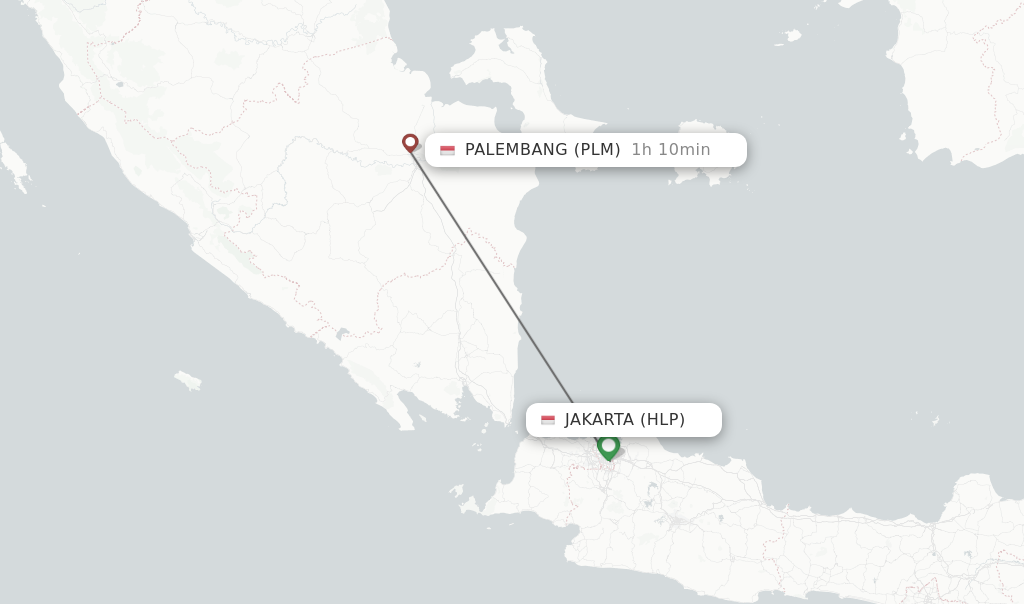 Flights from Jakarta to Palembang route map