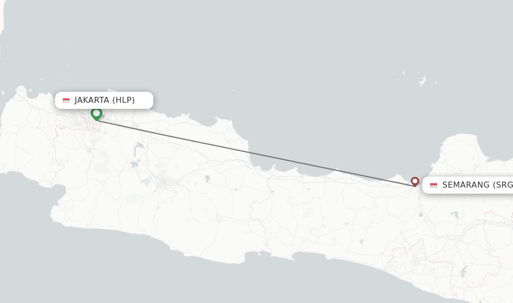 Flights from Jakarta to Semarang route map