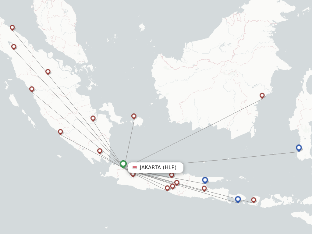 Route map with flights from Jakarta with Batik Air