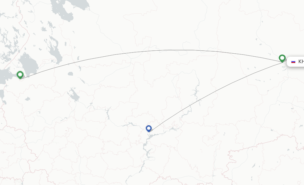 Route map with flights from Khanty-Mansiysk with RusLine