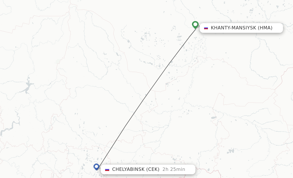 Flights from Khanty-Mansiysk to Chelyabinsk route map