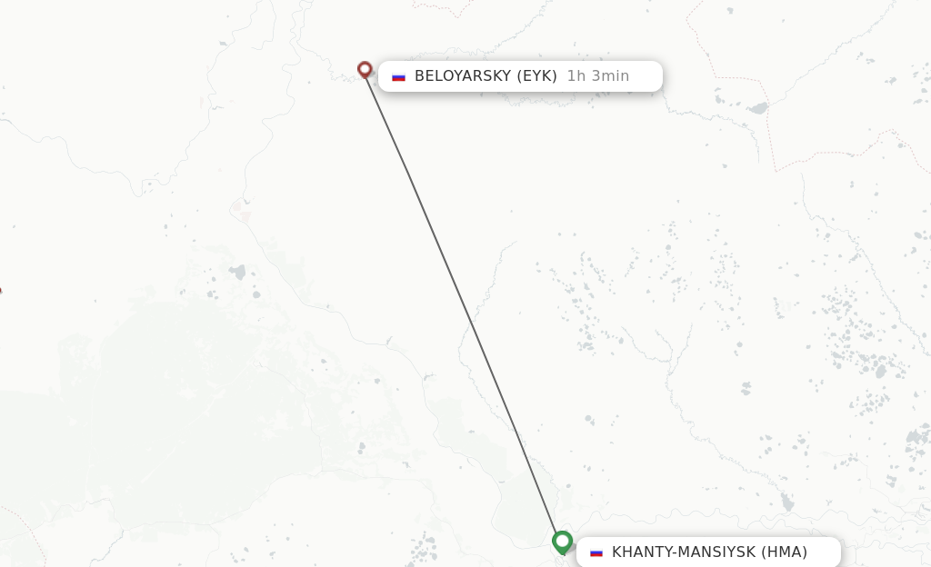 Flights from Khanty-Mansiysk to Beloyarsky route map
