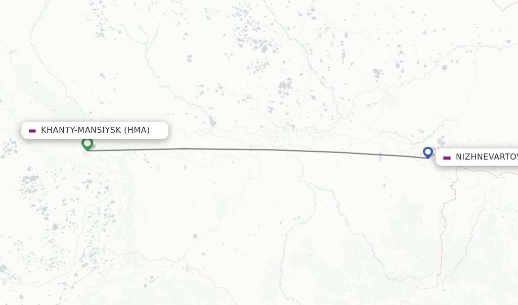 Flights from Khanty-Mansiysk to Nizhnevartovsk route map