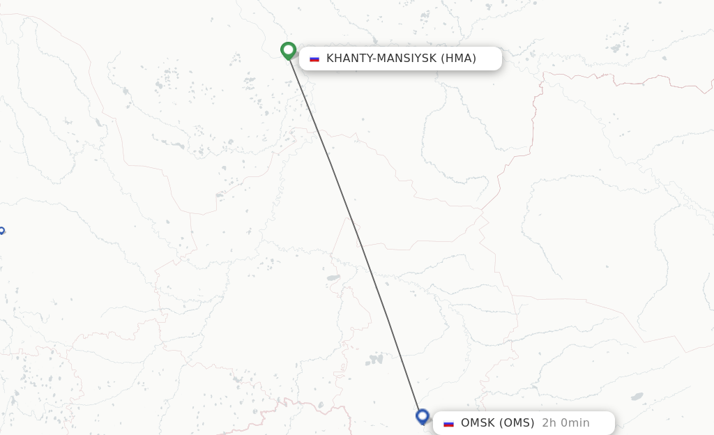 Flights from Khanty-Mansiysk to Omsk route map