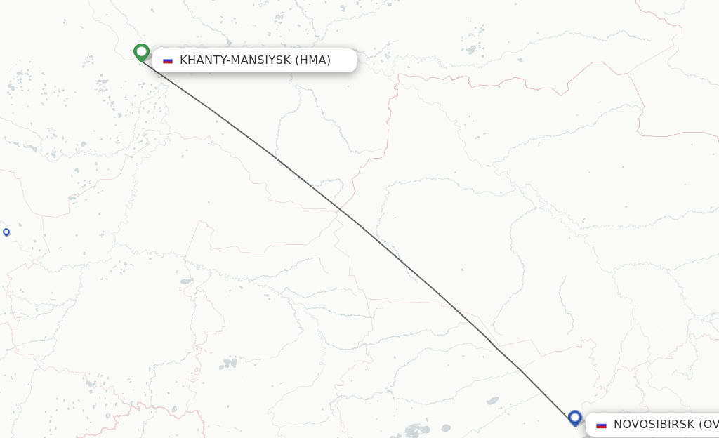 Flights from Khanty-Mansiysk to Novosibirsk route map