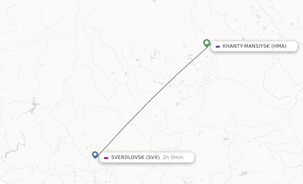 Flights from Khanty-Mansiysk to Yekaterinburg route map