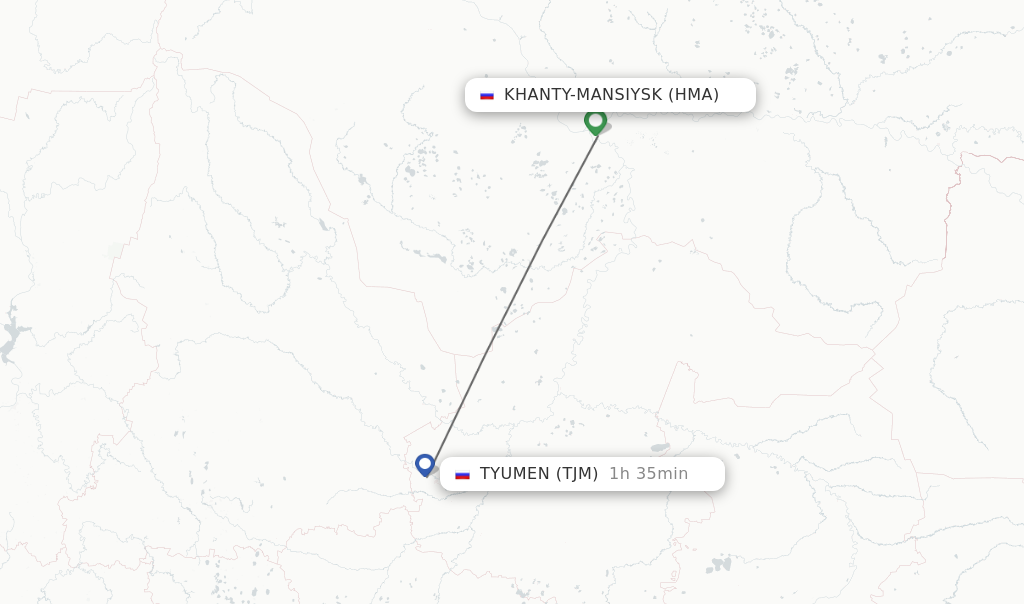 Flights from Khanty-Mansiysk to Tyumen route map