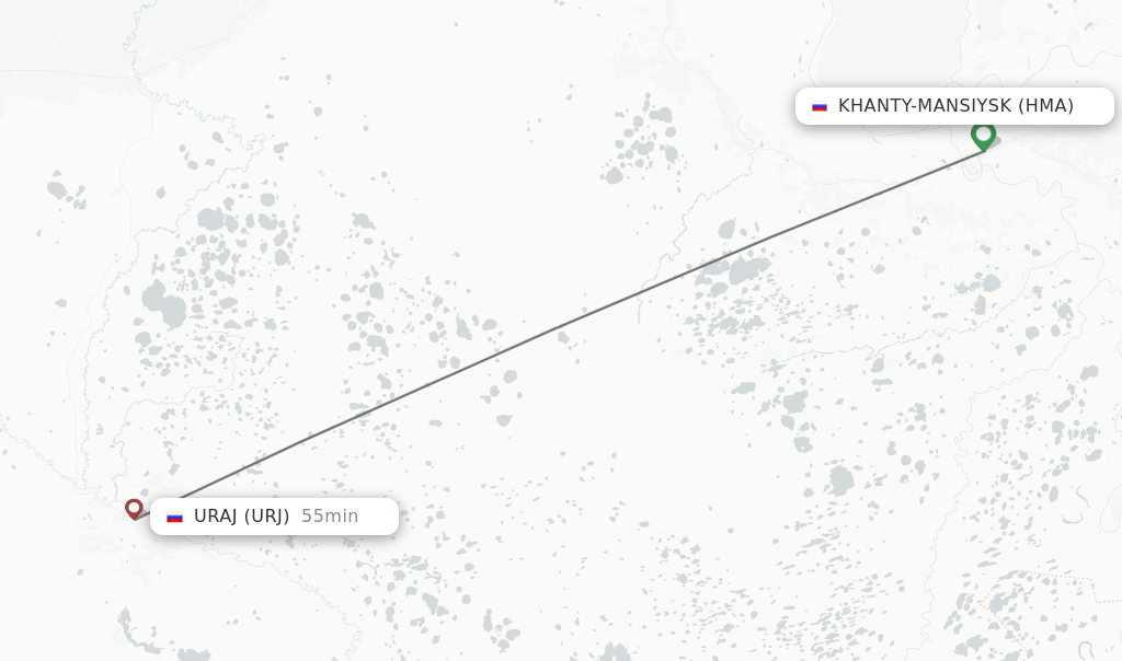 Flights from Khanty-Mansiysk to Uraj route map