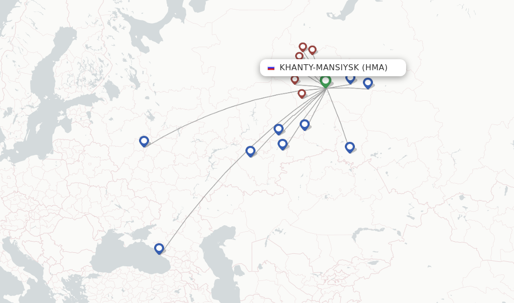 Route map with flights from Khanty-Mansiysk with UTair