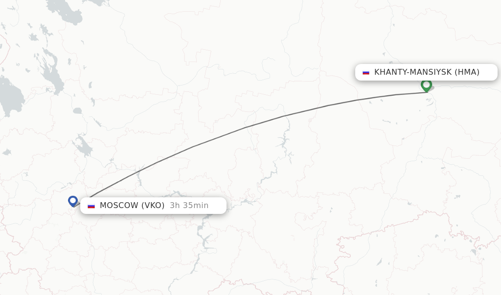 Flights from Khanty-Mansiysk to Moscow route map