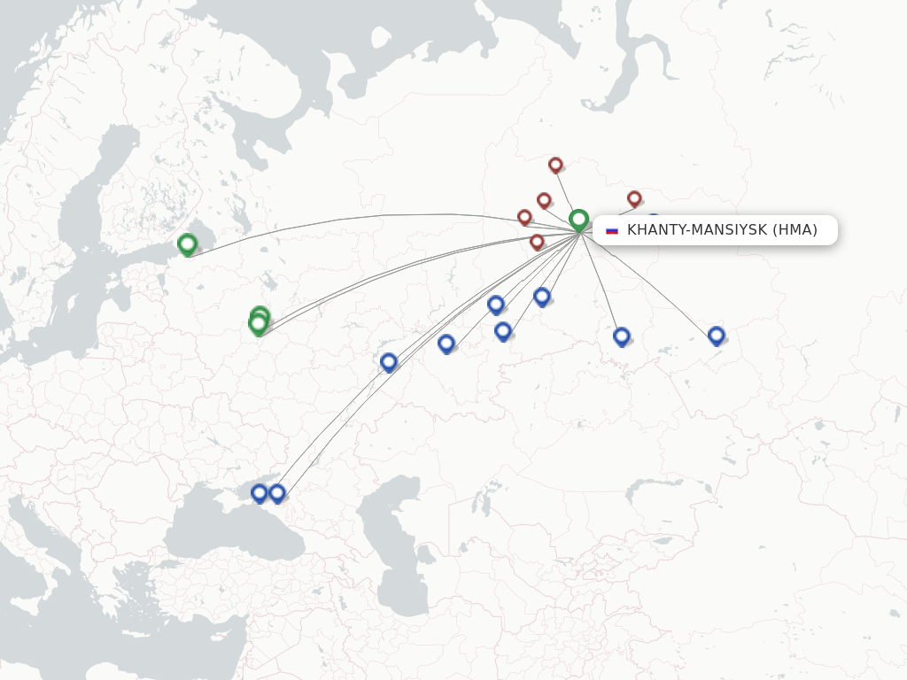 Flights from Khanty-Mansiysk to Krasnojarsk route map