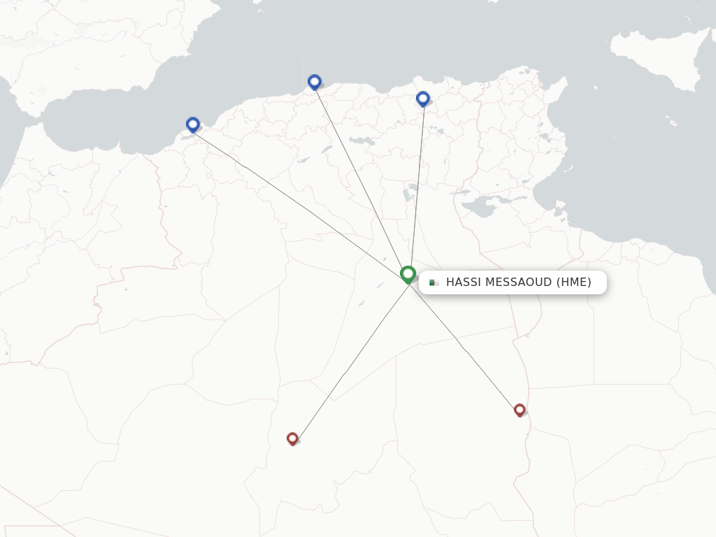 Flights from Hassi Messaoud to Constantine route map