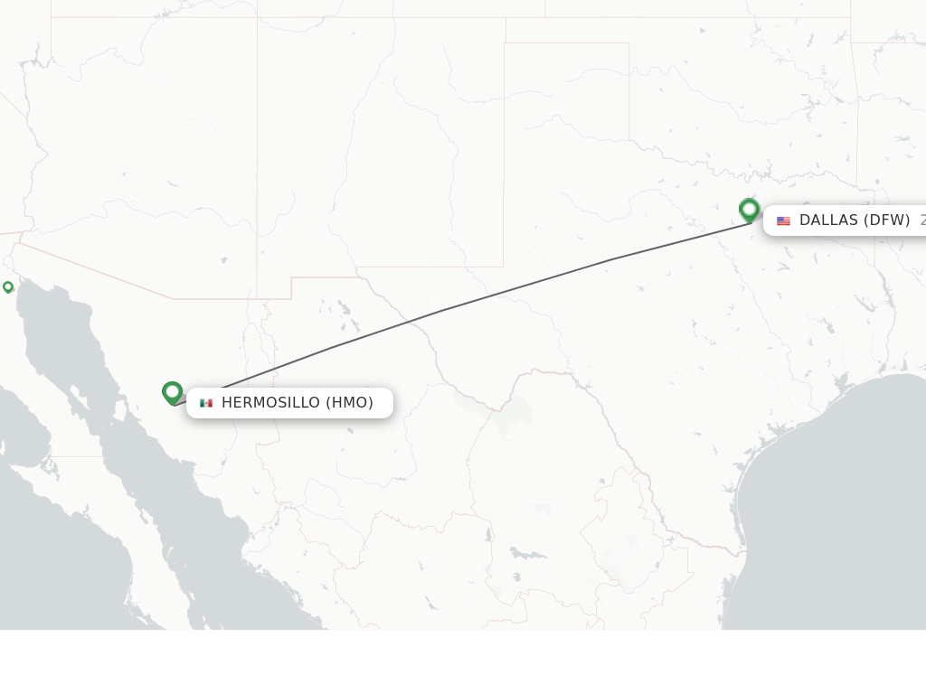 Flights from Hermosillo to Dallas route map