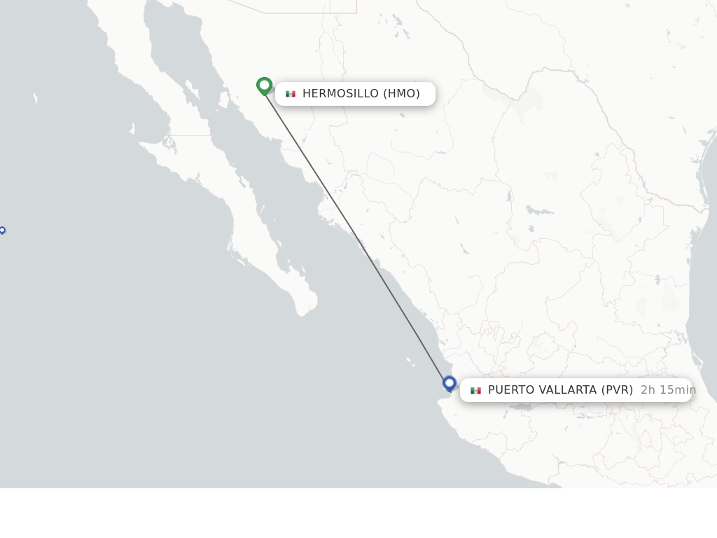 Flights from Hermosillo to Puerto Vallarta route map
