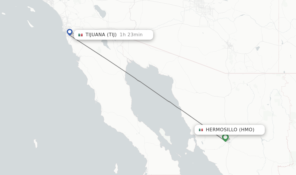 Flights from Hermosillo to Tijuana route map