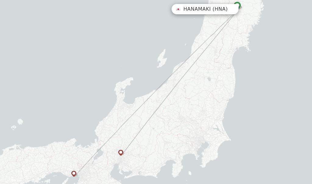 Route map with flights from Hanamaki with Fuji Dream Airlines