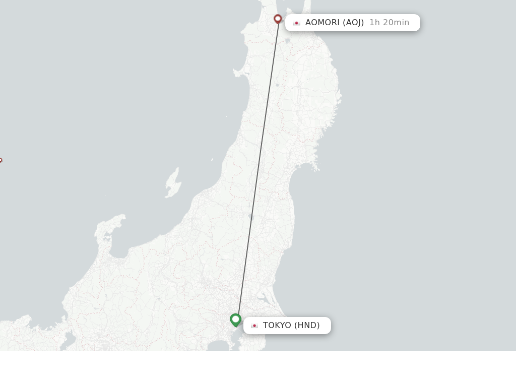 Flights from Tokyo to Aomori route map