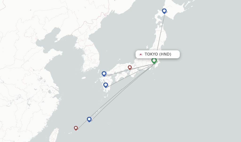 Route map with flights from Tokyo with Skymark Airlines