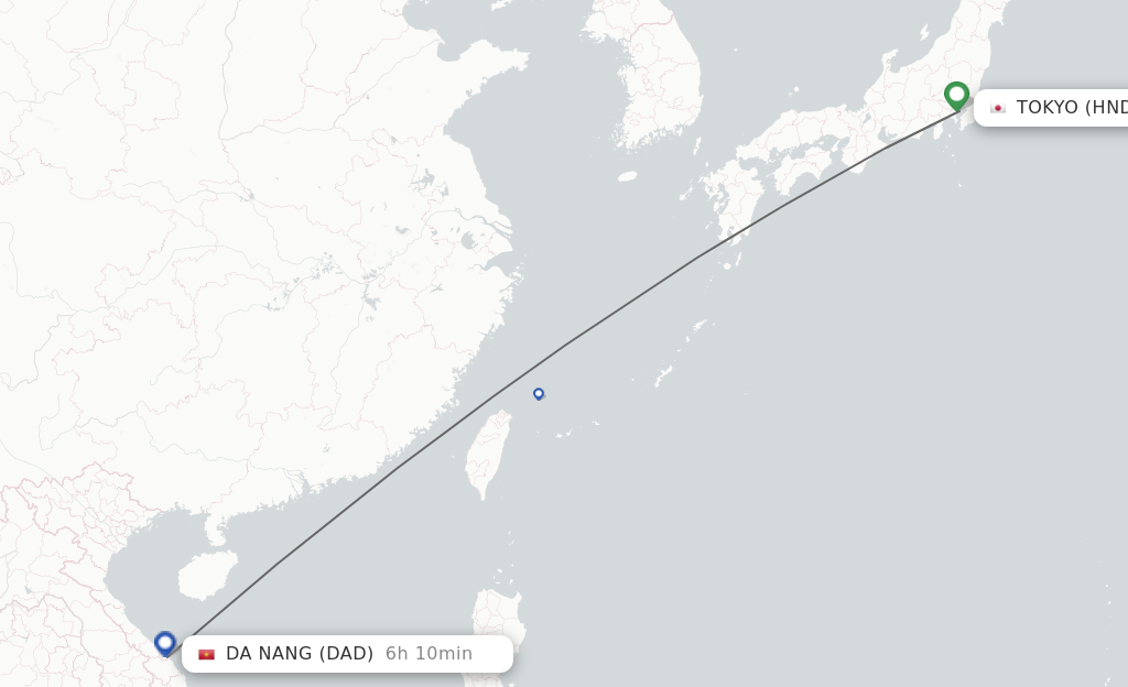 Flights from Tokyo to Da Nang route map