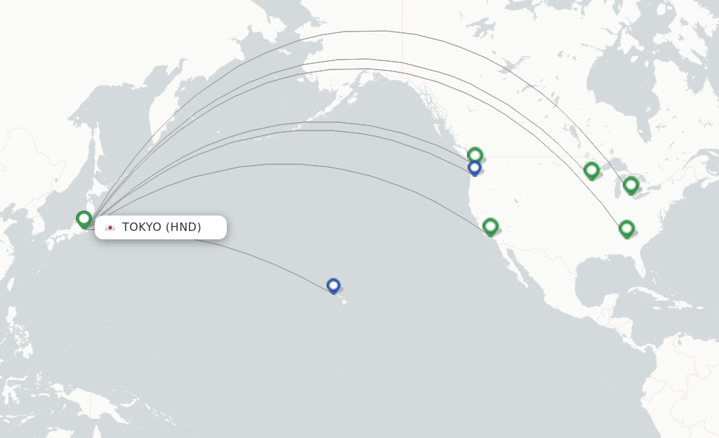 Route map with flights from Tokyo with Delta