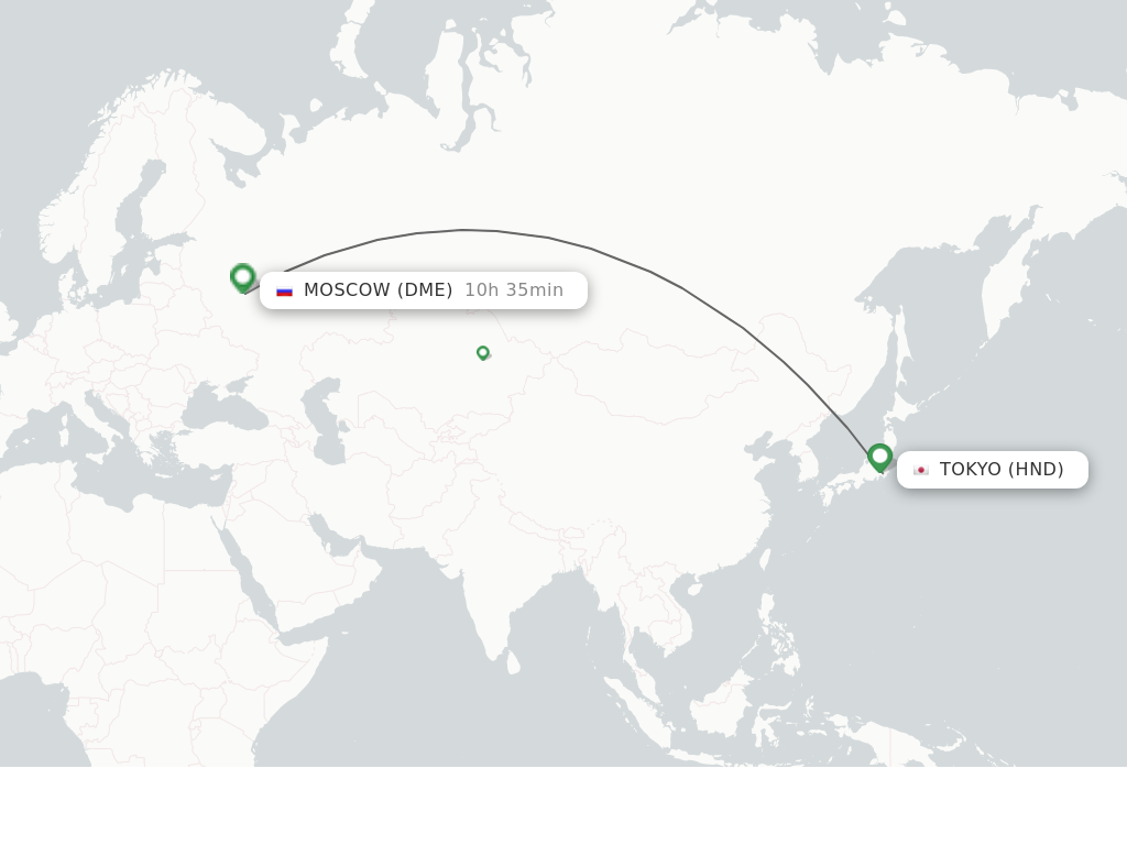 Flights from Tokyo to Moscow route map