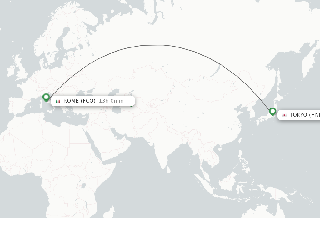 Flights from Tokyo to Rome route map